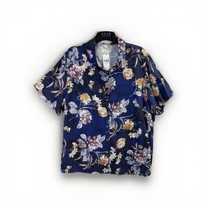Coldwater Creek Women's 3xl Floral Shirt Button‎ Front Top Navy